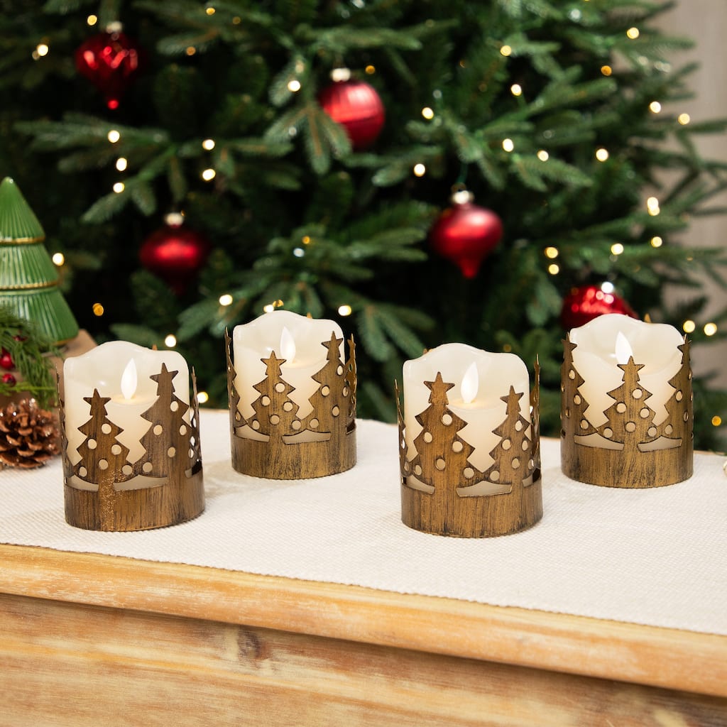 Christmas Tree Pillar Candle Holders - 3.75" - Bronze - Set of 4