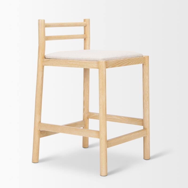 Sam Beige Fabric Seat With Light Brown Solid Wood Frame Counter Stool