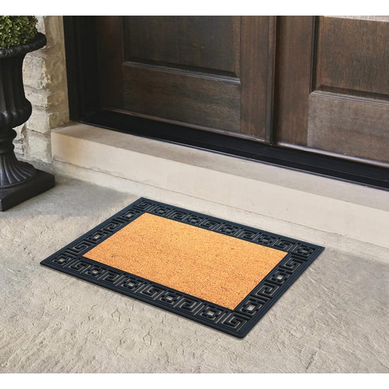 A1HC Rubber Coir Greek Key Border Tray Mat ,Outdoor Doormat 24" X 36"