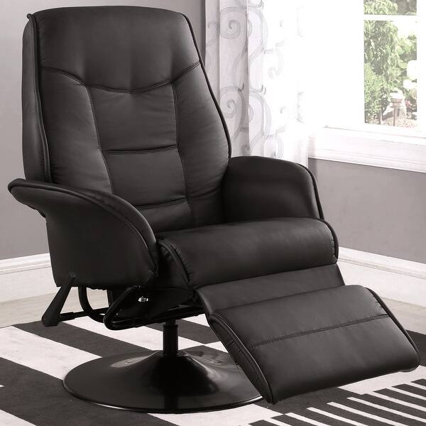 slide 1 of 9, Plush Black Swivel Recliner with Footrest