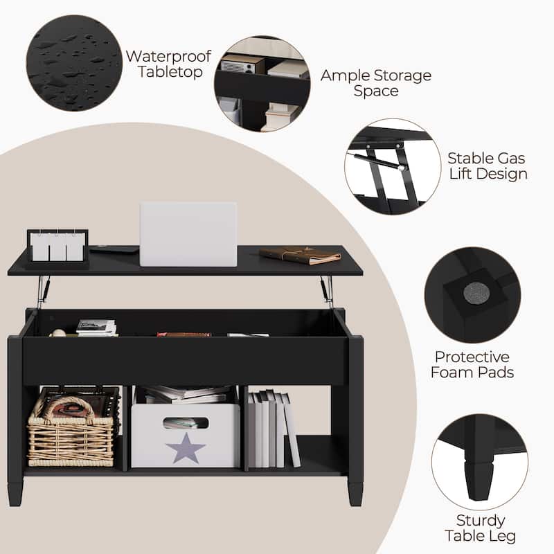 Yaheetech Lift Top Coffee Table with Hidden Compartment for Living Room, Black