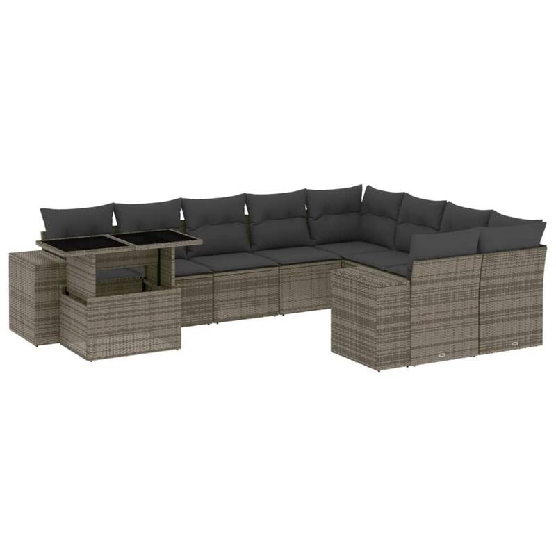 vidaXL Patio Sofa Set with Cushions Outdoor Furniture 10 Piece Poly Rattan - 21.7 x 39.4 x 28.7