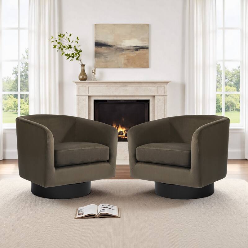 2 Set 360-Degree Swivel Round Barrel Chair Velvet Accent Chairs