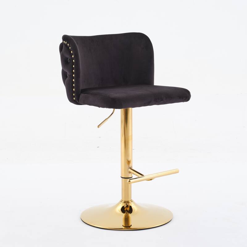 Set of 2 Modern Leather Upholstered Swivel Adjustable Height Tufted Bar Stools with Back