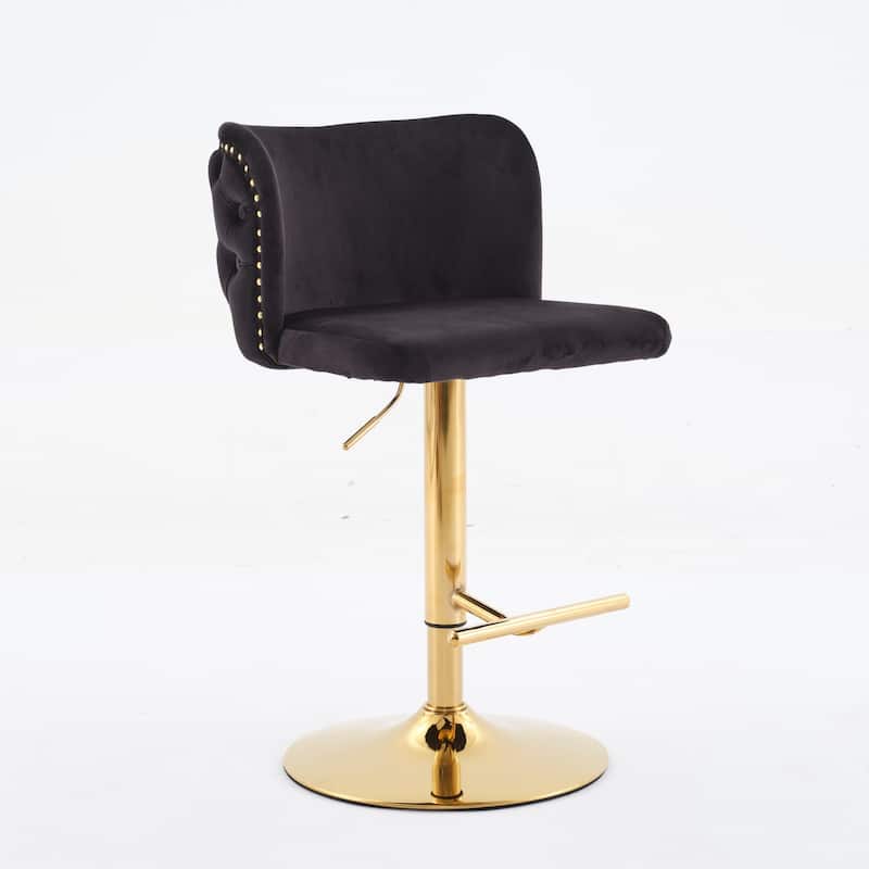 Swivel Barstools Adjusatble Seat Height With Gold-plating Base, Upholstered Bar Stools with the whole Back Tufted, Set of 2