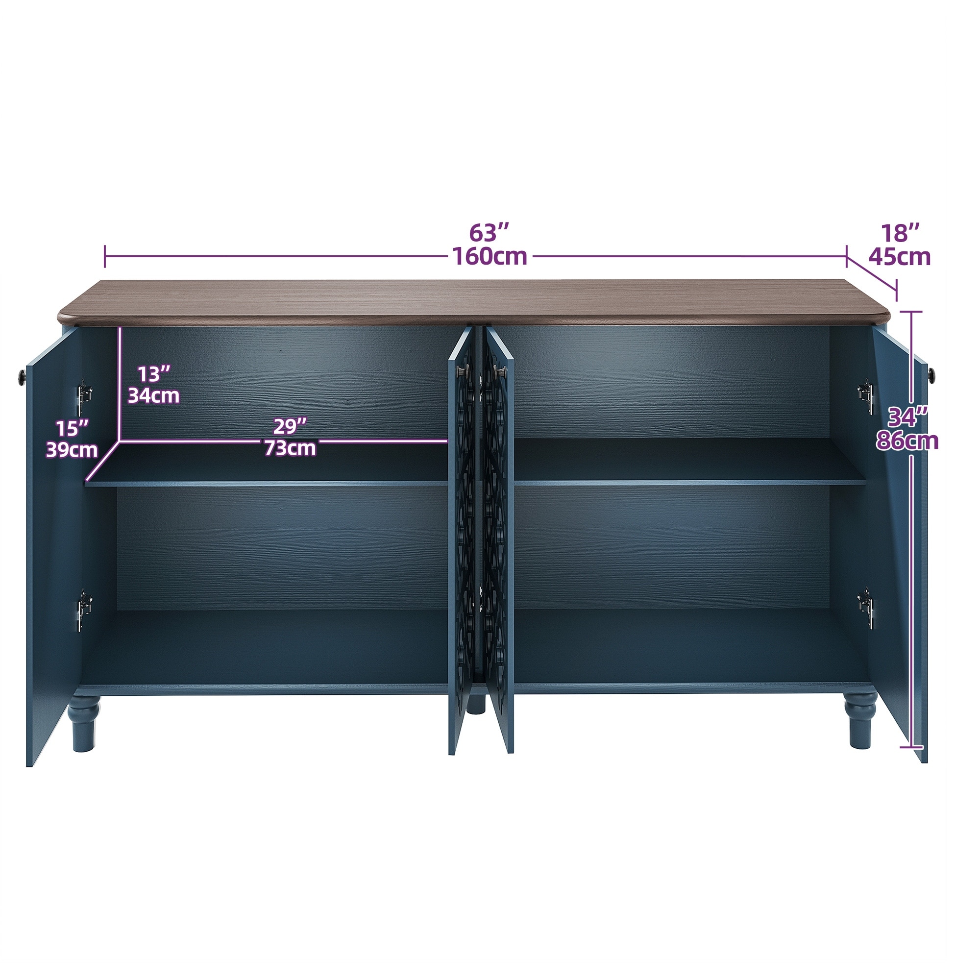 Moasis 63'' Mirrored Glass Glaze Sideboard Storage Buffet with 2 Cabinets