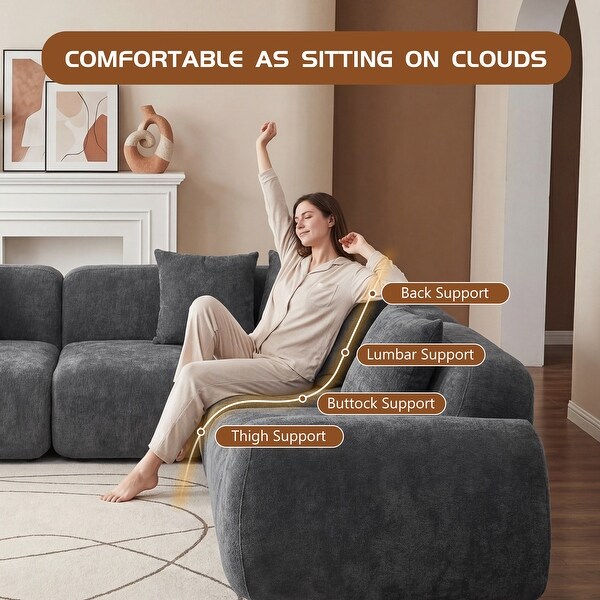 Oversized Cloud Velvet Curved Sectional Couch 118', Boneless Couch