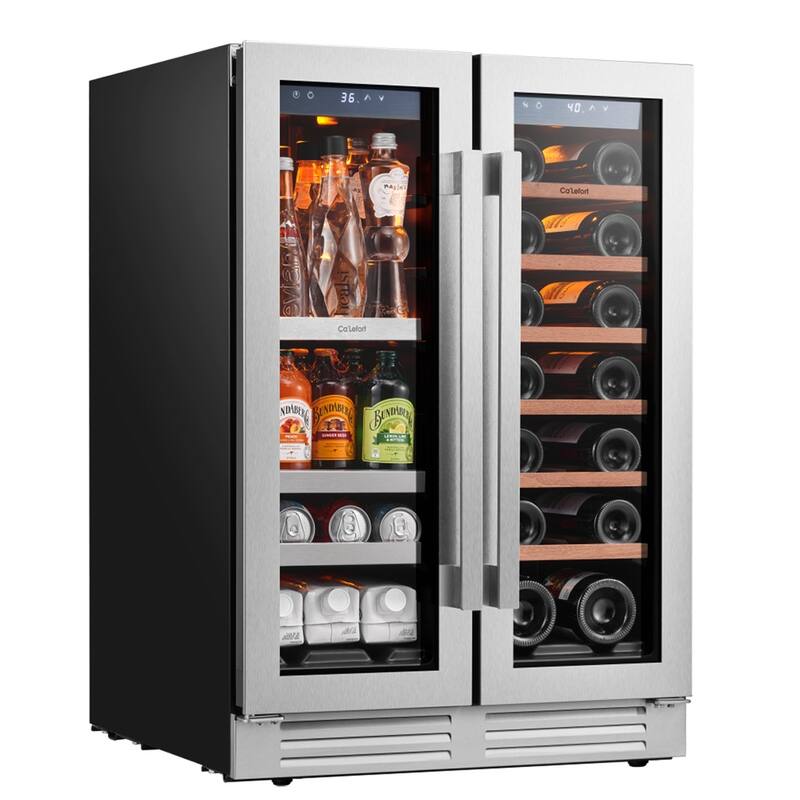 24 in. Beverage & Wine Cooler, 20 Bottle and 60 Can Dual Zone Built-in Fridge - 24 inch