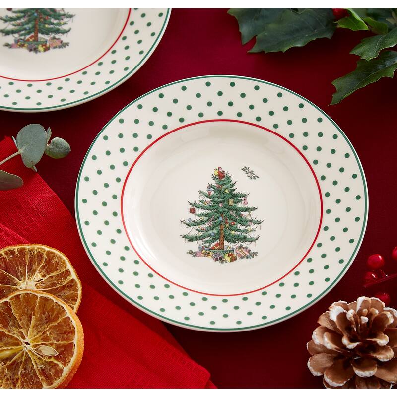 Spode Set of 4 Christmas Tree Polka Dot Tidbit Plates