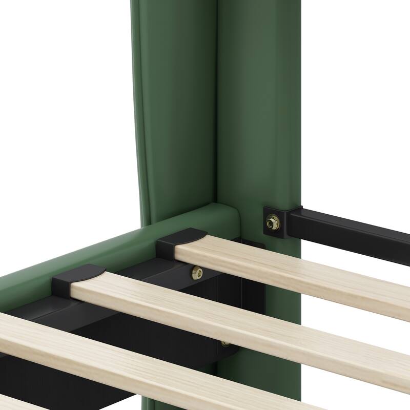 King Size PU Leather Platform Bed with Wingback Headboard & Footboard, Solid Wooden Slats, Easy Assembly