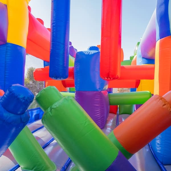 HeroKiddo 20FT Block Party Inflatable Obstacle Course with Air Blower, Commercial Grade PVC, Kids Outdoor Play, Summer Fun