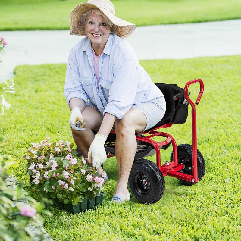 Costway Rolling Garden Cart Height Adjustable Scooter with Swivel Seat - See Details