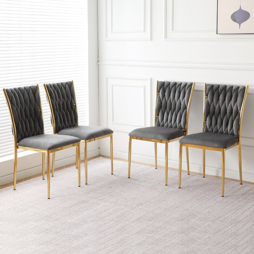 Modern Simple Velvet Dining Chair, Family Bedroom Stool Back Student Table Chair, Gold-Plated Metal Chair Legs (Set of 4)