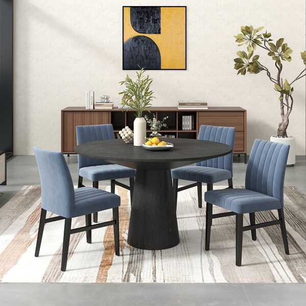 Roundhill Furniture Butler 5 Piece Round Pedestal Dining Set Pedestal Dining Table with 4 Side Chairs Bed Bath Beyond 41694612