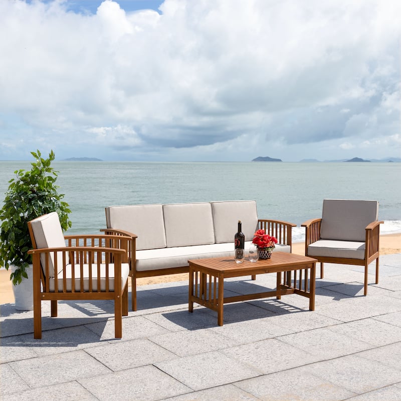 SAFAVIEH Outdoor Galilea 5-Piece Living Set - 27W x 33D x 69H - Natural / Light Grey