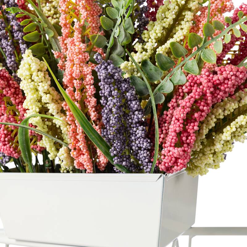 Glitzhome 11"H Pink, Purple & Yellow Mixed Heather Cart Centerpiece