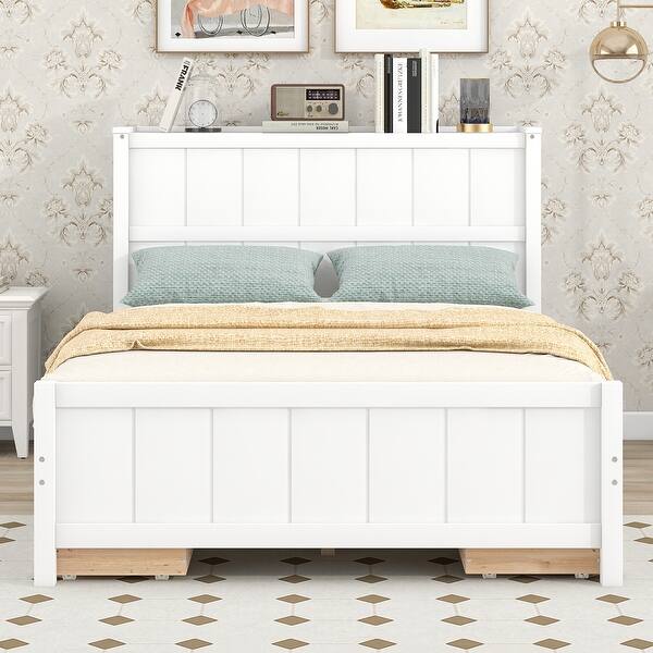 slide 2 of 36, Full Platform Bed with Storage Drawers, Shelves, and Headboard, White White - Full