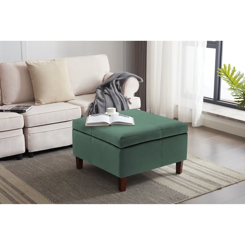 Porthos Home Janis Velvet Square Storage Ottoman with Rubberwood Legs