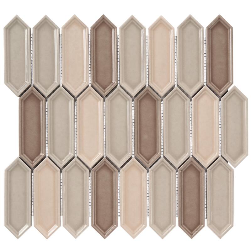 Forio 1.2" x 4.2" Picket Glossy Porcelain Mosaic Tile - Box of 5 sheets - Multi-Color