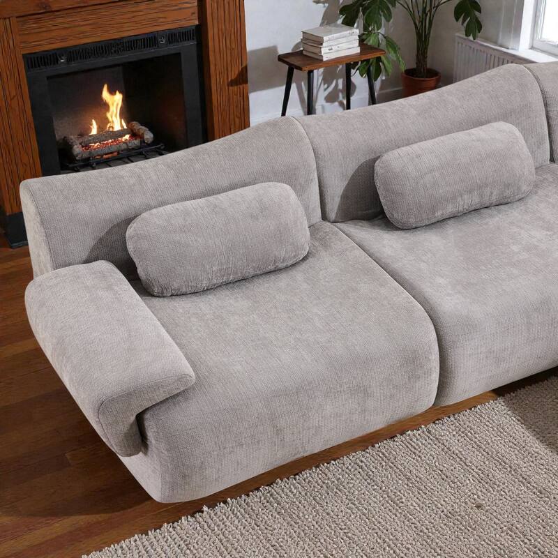 Modular Chenille Sofa Set with Armchair, Extra Large Deep Seat 3 Seater Compression Couch with Pillows