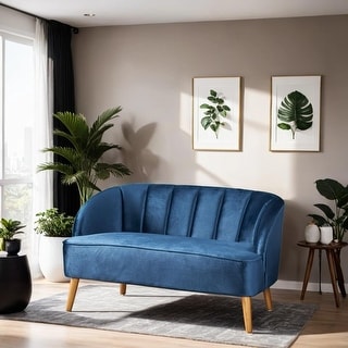 Velvet Shell-Back Loveseat with Birch Wood Legs - Bed Bath & Beyond ...