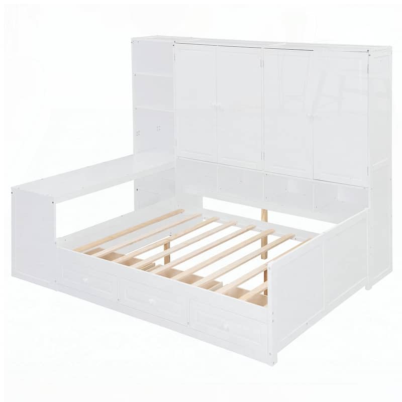 Wooden Daybed With Three Drawers and All-in-One Cabinet