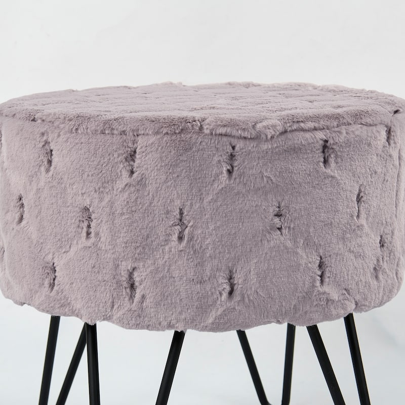 Jacquard Solid Fauxfur Round Ottoman