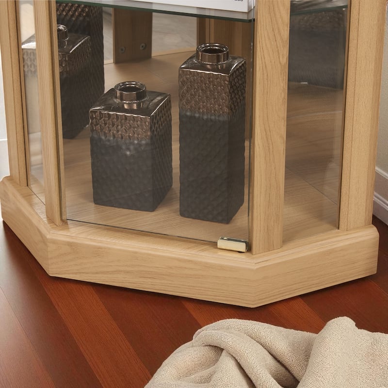 Lighted Corner Curio Cabinet with Glass Doors, Adjustable Shelves & Mirrored Back, Elegant Display Case for Wine