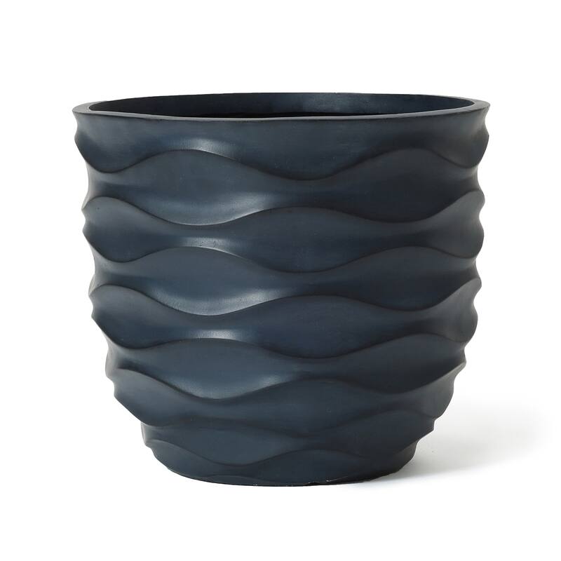 Round Black Waves Indoor/Outdoor MgO Planter - 11.61" H x 13.39" Diameter