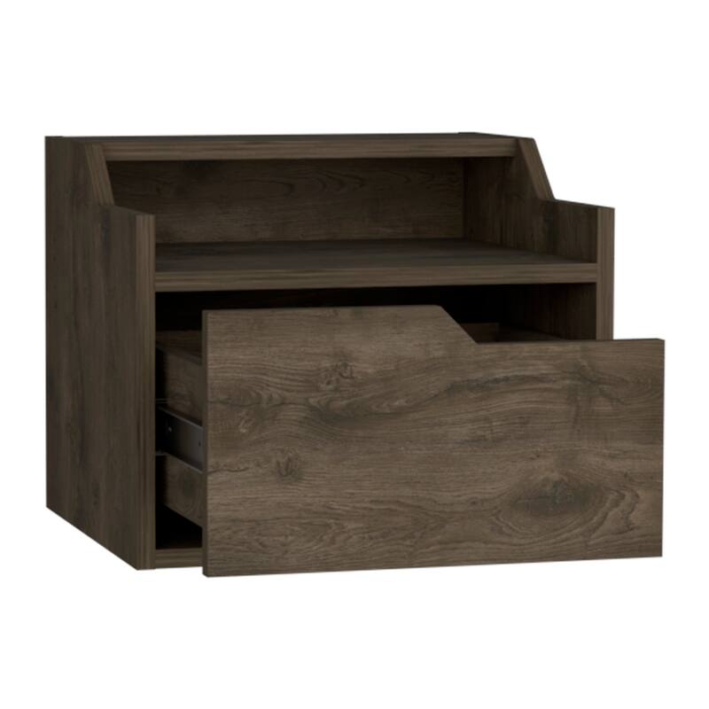 Wall-Mounted Floating Nightstand with Spacious Drawer and Dual-Tier Surface, Dark Brown