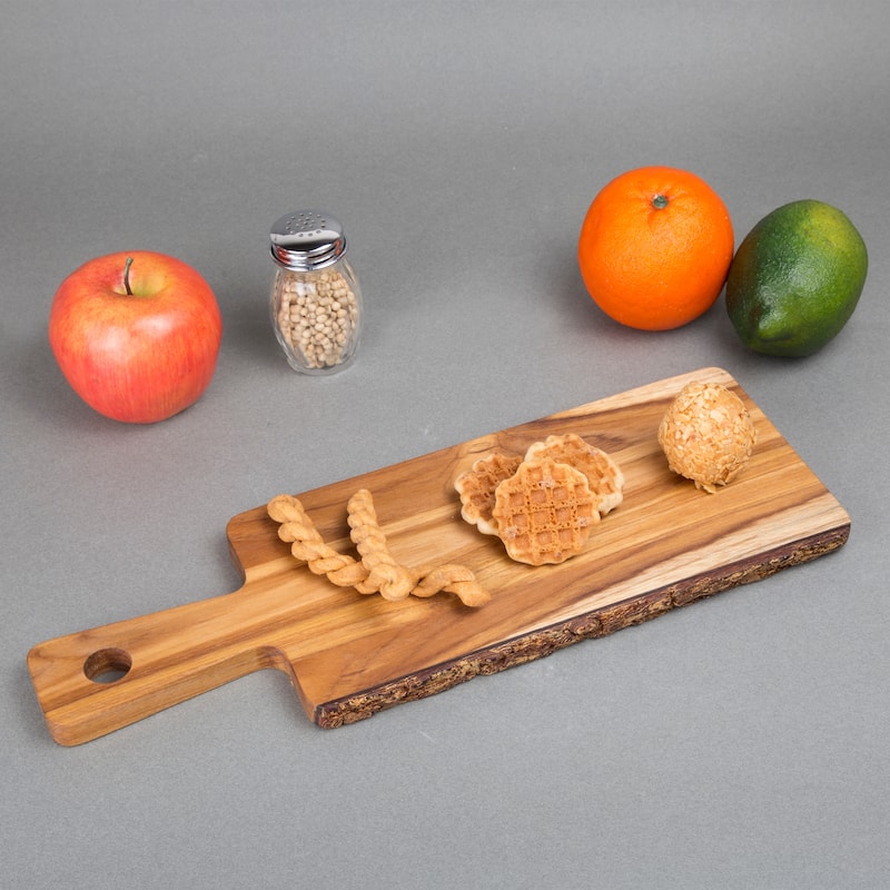Creative Home Solid Mahogany Wood Charcuterie & Serving Board with One Side Natural Edge, 14" L x 5" W