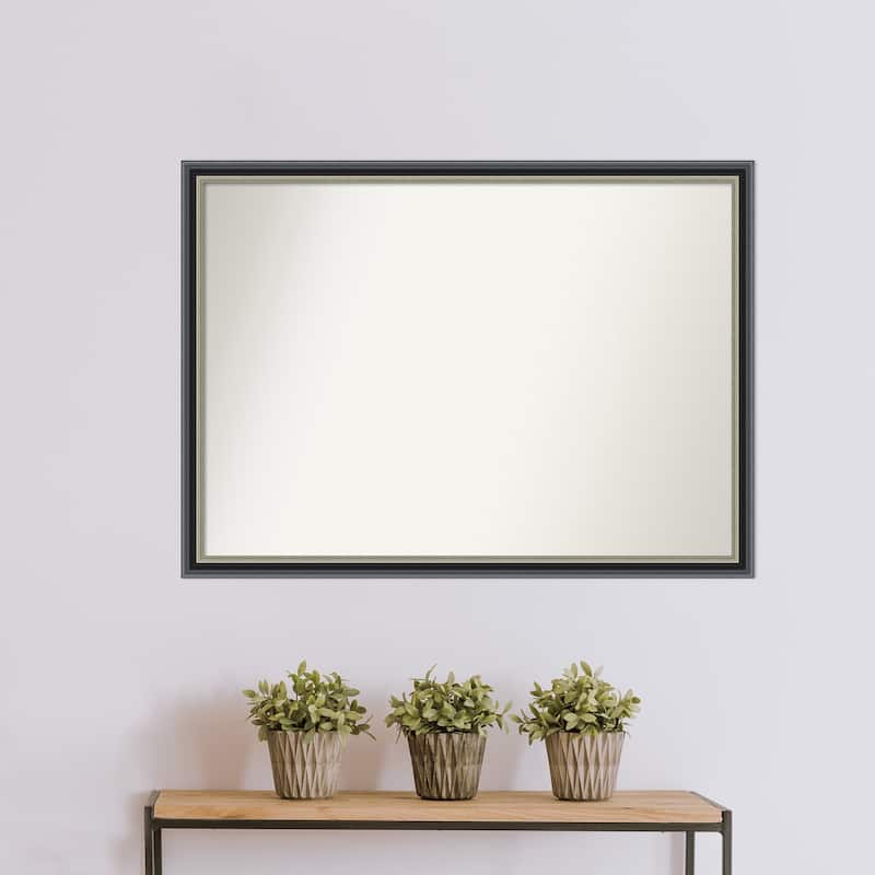Theo Black Silver Non-Beveled Wood Framed Wall Mirror - Theo Black Silver