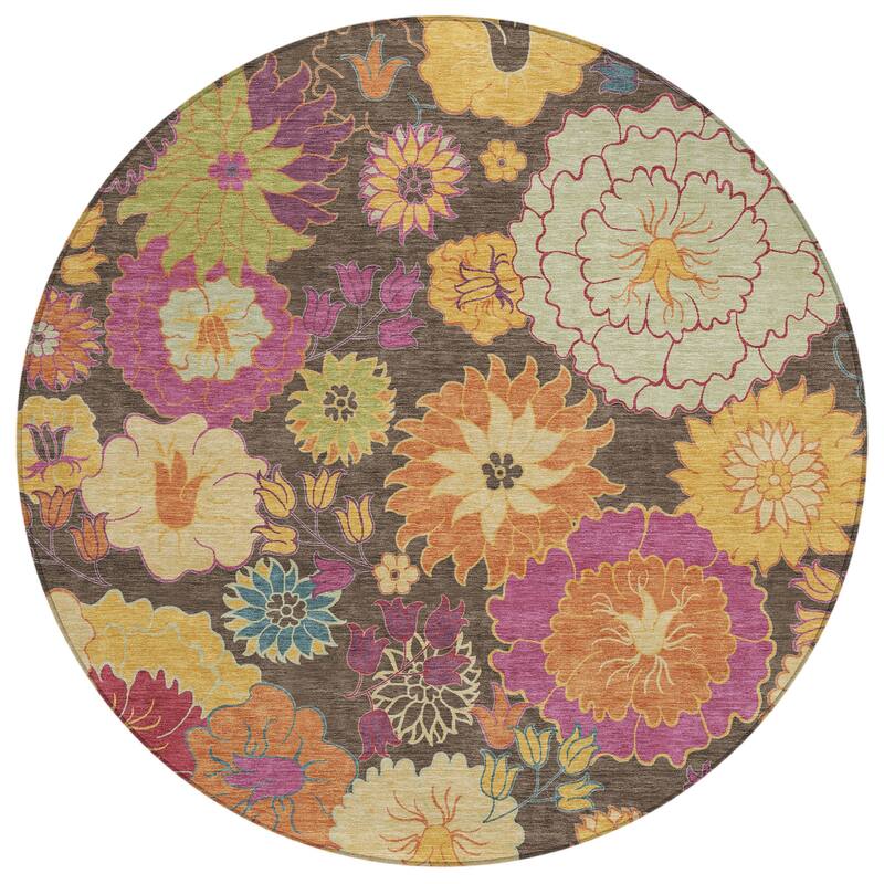 Machine Washable Indoor/ Outdoor Modern Floral Chantille Rug