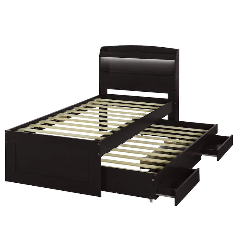 Twin XL Size Platform Bed with Charging Station, Twin Size Trundle