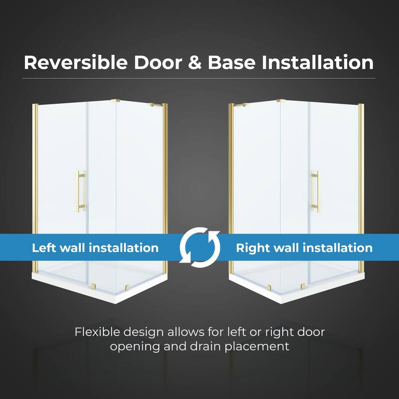 OVE Breeze Pivot Corner Frameless Pivot Shower Door Kit with Base Pan
