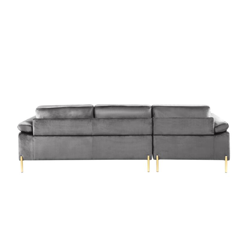 Gray Velvet Sectional Sofa with Chaise