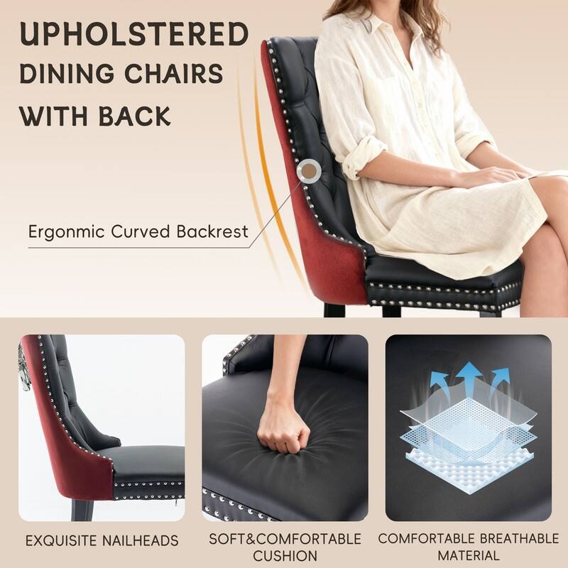High-end Tufted Velvet Upholstered Nailhead Dining Chair Set of 6