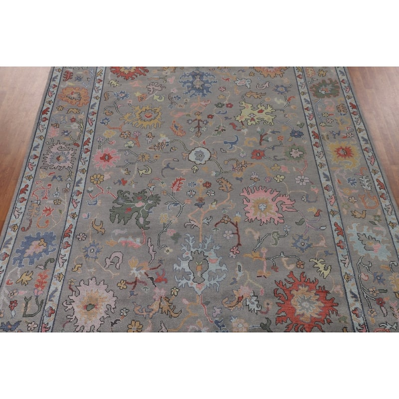 Floral Gray Oushak Oriental Large Area Rug Handmade Wool Carpet - 9'11"x 13'10"