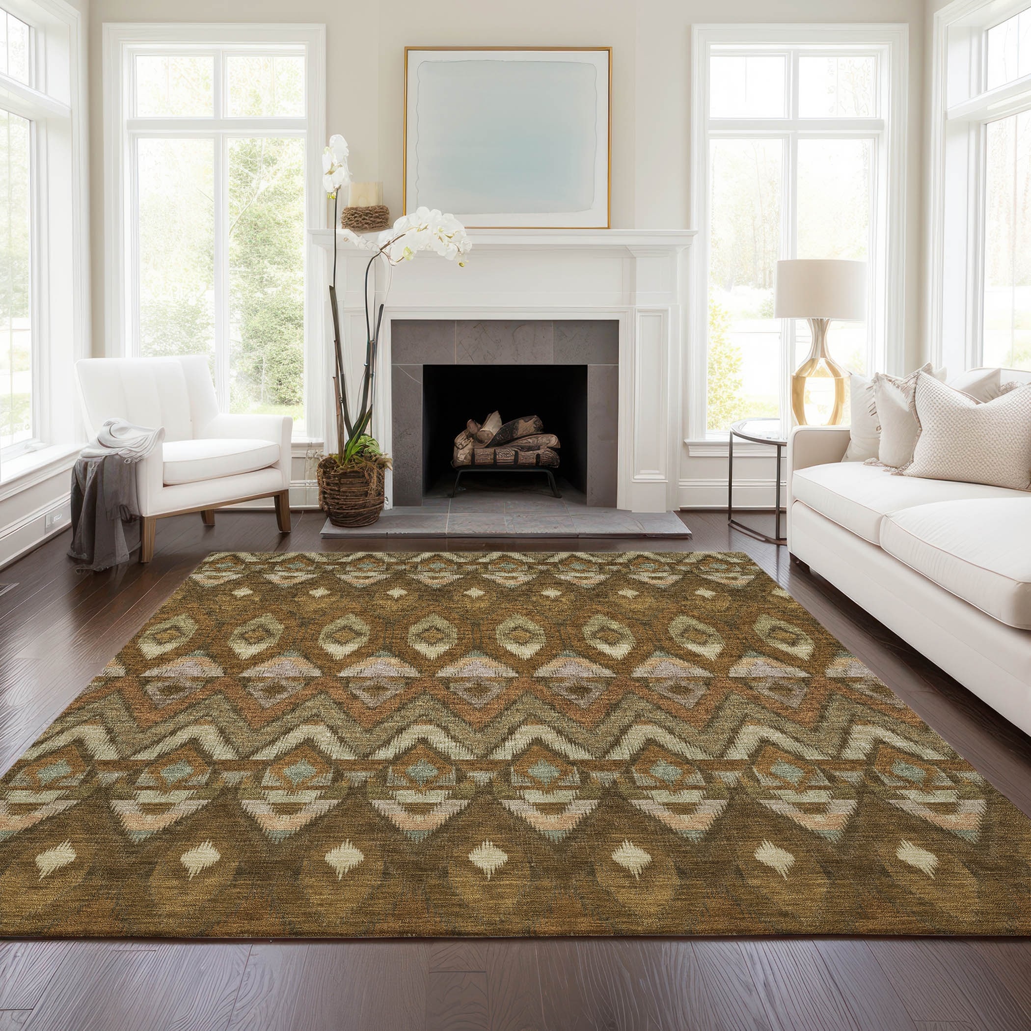 Machine Washable Indoor/ Outdoor Chantille Geometric Boho Rug