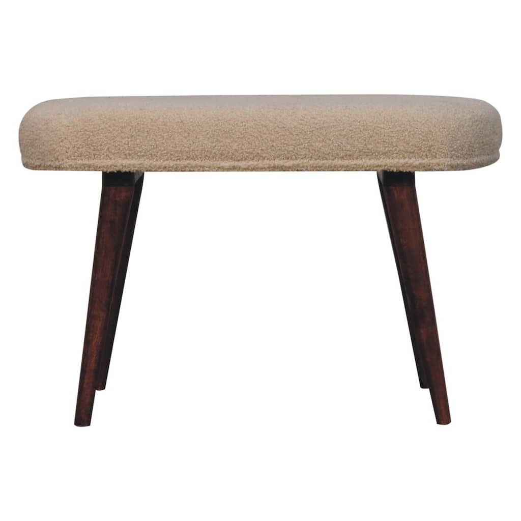 Artisan Furniture Solid Wood, Upholstered Honey Caramel Boucle Cream Nordic Bench