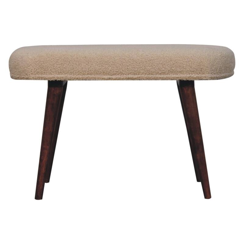Artisan Furniture Solid Wood, Upholstered Honey Caramel Boucle Cream Nordic Bench