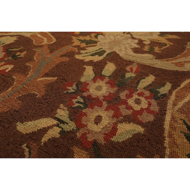 9'2''x11'11'' Hand Knotted Flatweave Wool Brown Arts & Crafts Oushak Rug - 9' 2'' x 11' 11''