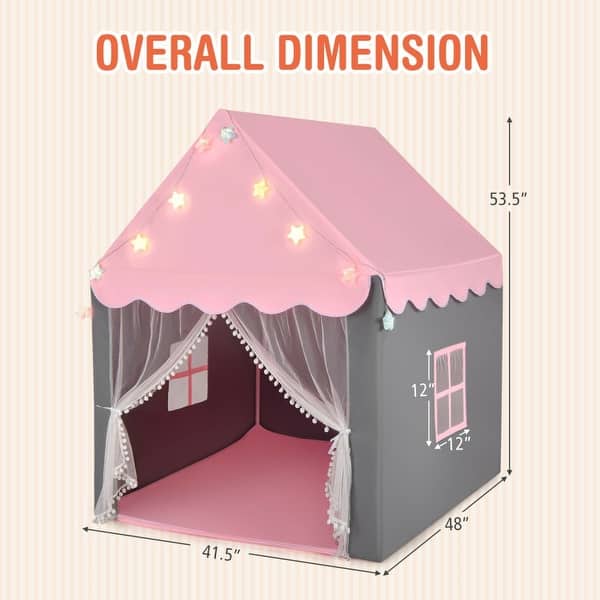 dimension image slide 0 of 3, Breathable Kids Play Tent with Mesh Windows and Star Lights - 41.5" x 48" x 53.5" (L x W x H)