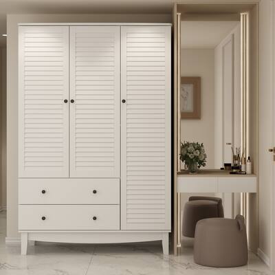 Wardrobe with Hanging Rod Armoire 3 Doors and 2 Drawers Armoire Closet