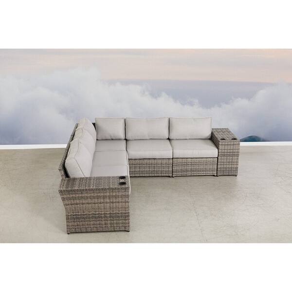 LSI 7 Piece Rattan Sectional Seating Group with Cushions Bed Bath