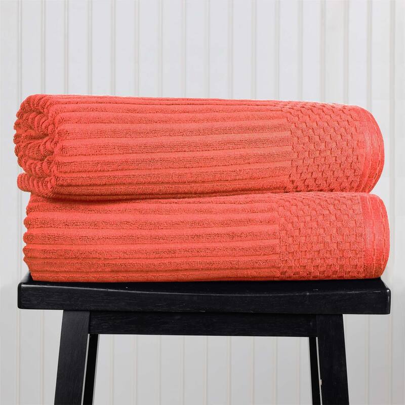 Superior Soho Ribbed Cotton Bath Sheet Set of 2 - Coral