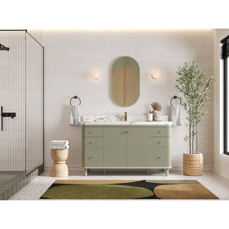 Willow Collections 60 in. W x 22 in. D Reeded Miami Single Bowl Sink Bathroom Vanity with Countertop
