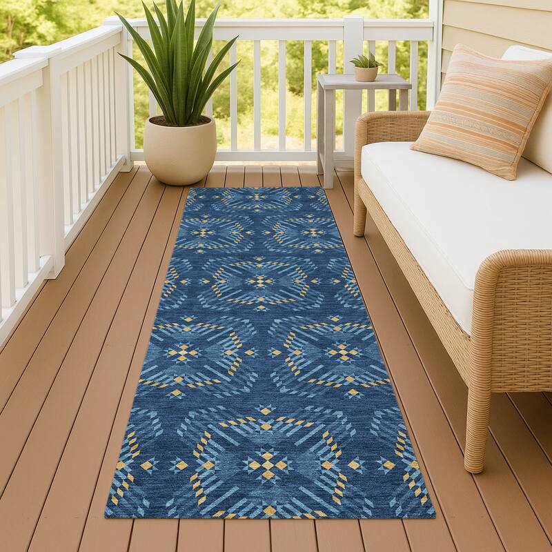 Machine Washable Indoor/ Outdoor Modern Frontenac Chantille Rug - Navy - 2'3" x 7'6"