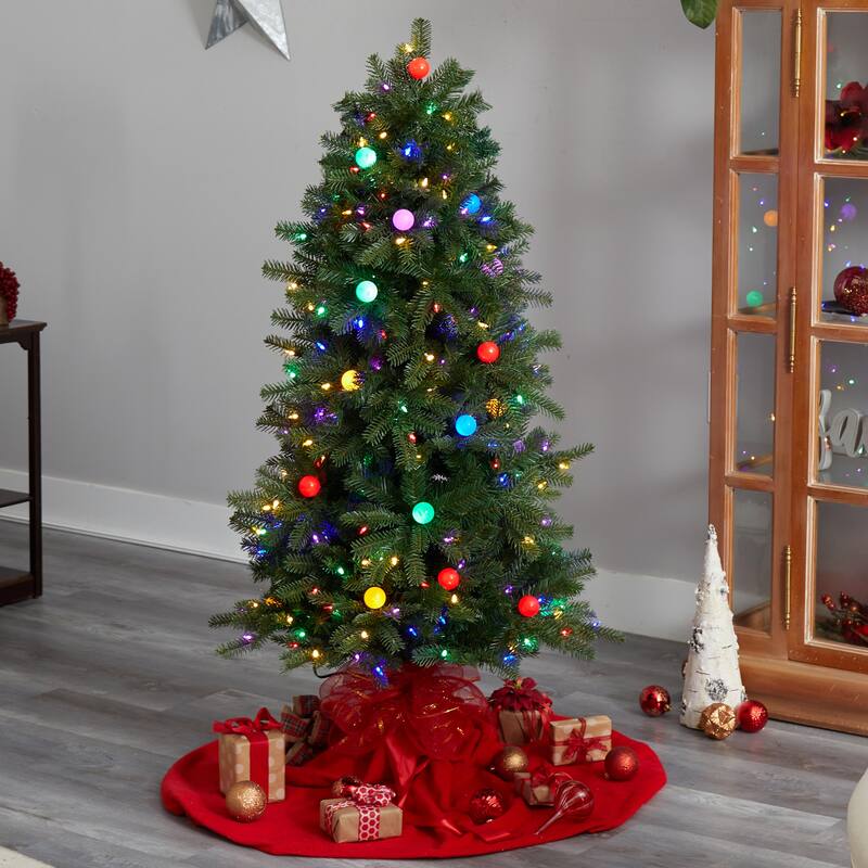5' Montana Mountain Fir Artificial Christmas Tree with 300 Multi Color LED Lights, 30 Globe Bulbs and 574 Bendable Branches