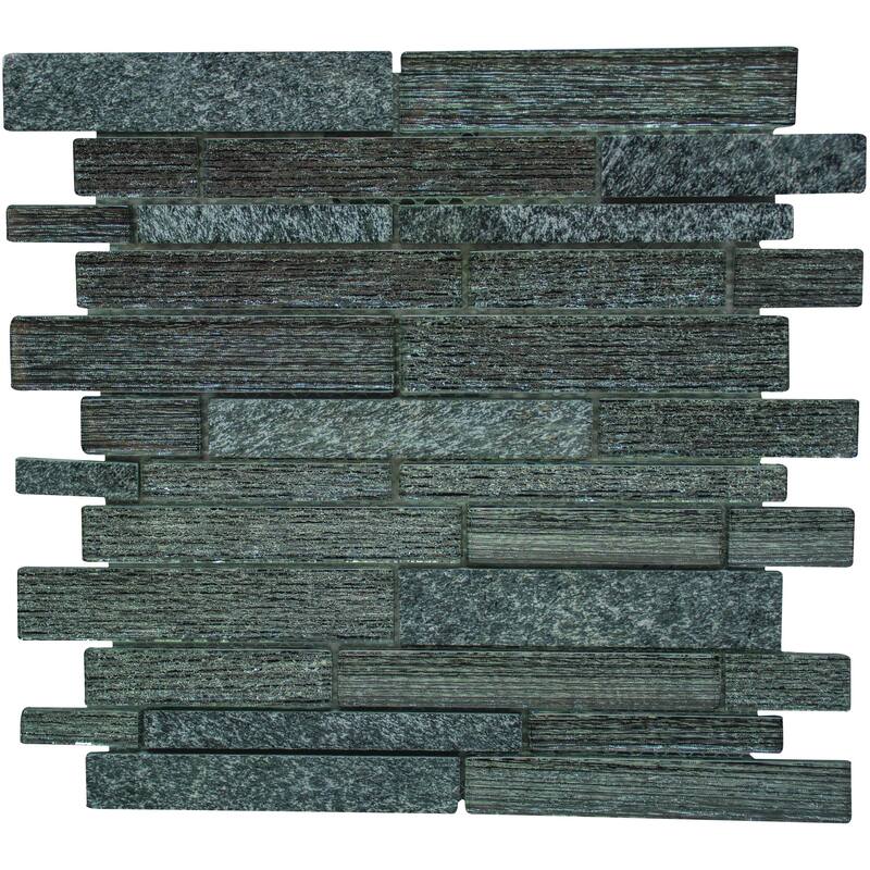 The Tile Life Cosmos Brick 1x3 Black Metal Look Glass Mosaic Backsplash Wall Tile